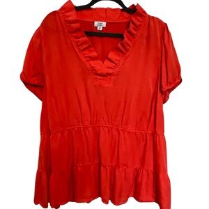 Crown & Ivy Red Ruffle V-Neck Top
